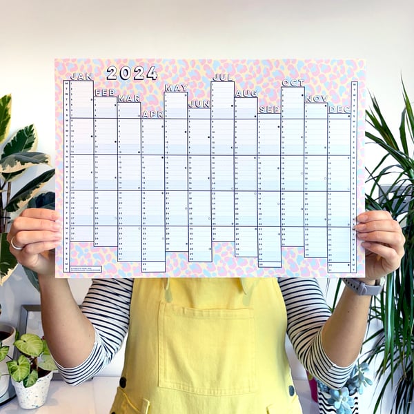 Leopard Print 2024 Wall Planner Calendar A3 size Folksy