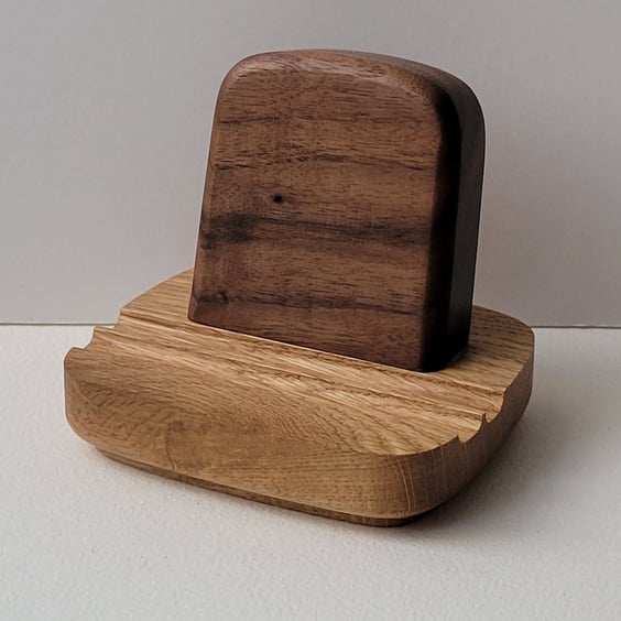 Phone Stand - Oak Base Walnut Upright Desk Study Home Office