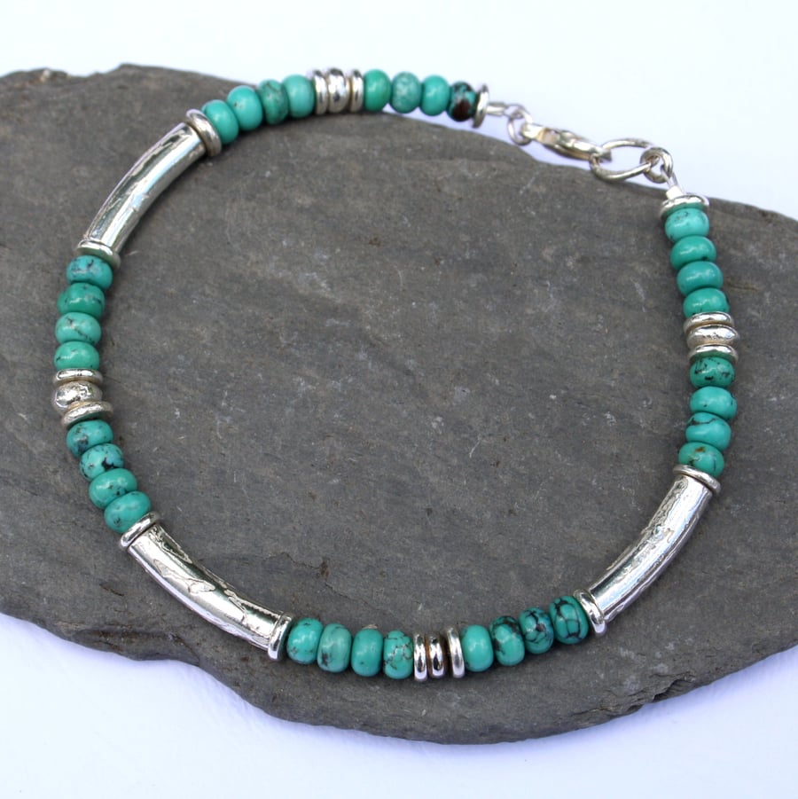 Silver and turquoise Macaroni bracelet