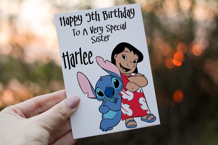 Lilo & Stitch Sister Birthday Card, Card for Sister, Birthday Card