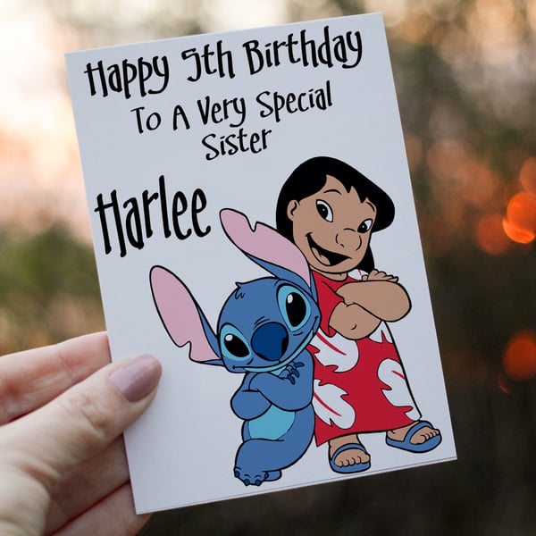 Lilo & Stitch Sister Birthday Card, Card for Sister, Birthday Card