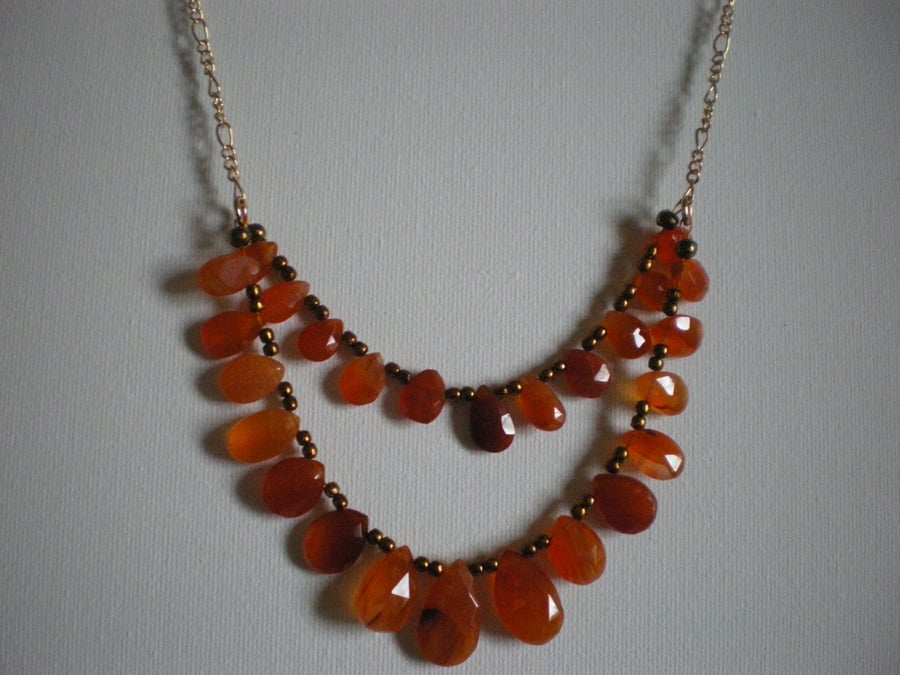 CARNELIAN AND ROSE GOLD NECKLACE- STATEMENT NECKLACE -  FREE SHIPPING WORLDWIDE