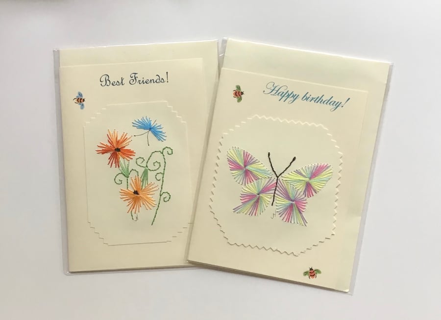Embroidered card,Embroidery,Blank card,Hand sewn card,Flower cards