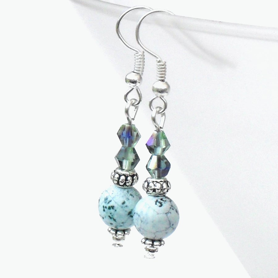 Green agate & crystal handmade earrings