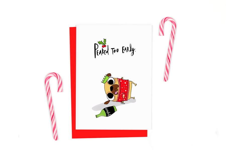 Festive pug Christmas card.