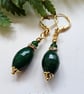 Dark Green Agate Gold Plate Earrings