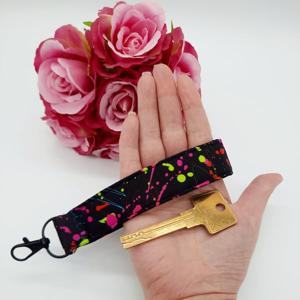 Black neon splash keyfob, keyring wristlet. 
