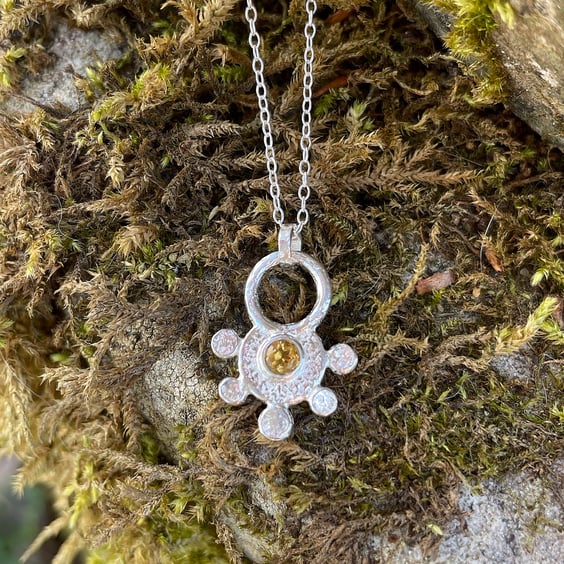 Sterling silver and citrine pendant and chain, citrine Rana necklace