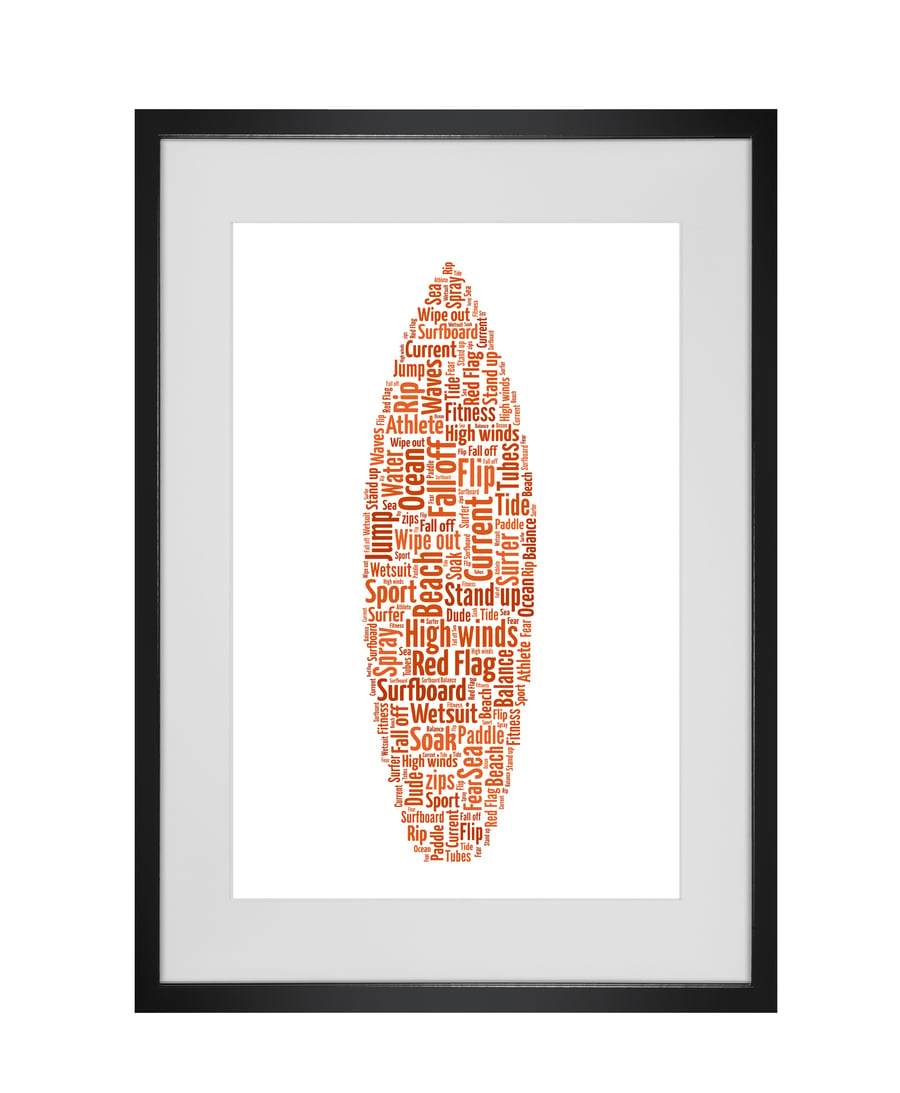 Personalised Surfer Surfboard Design Word Art Gifts 