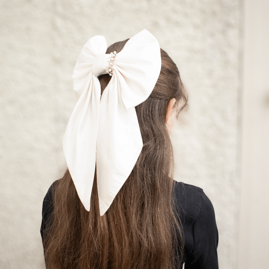 Large Silk Bridal Hair Bow Clip 