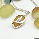 Sterling Silver Cat Necklace with Amber Yellow Sea Glass Pendant, cat pendant