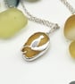Sterling Silver Cat Necklace with Amber Yellow Sea Glass Pendant, cat pendant