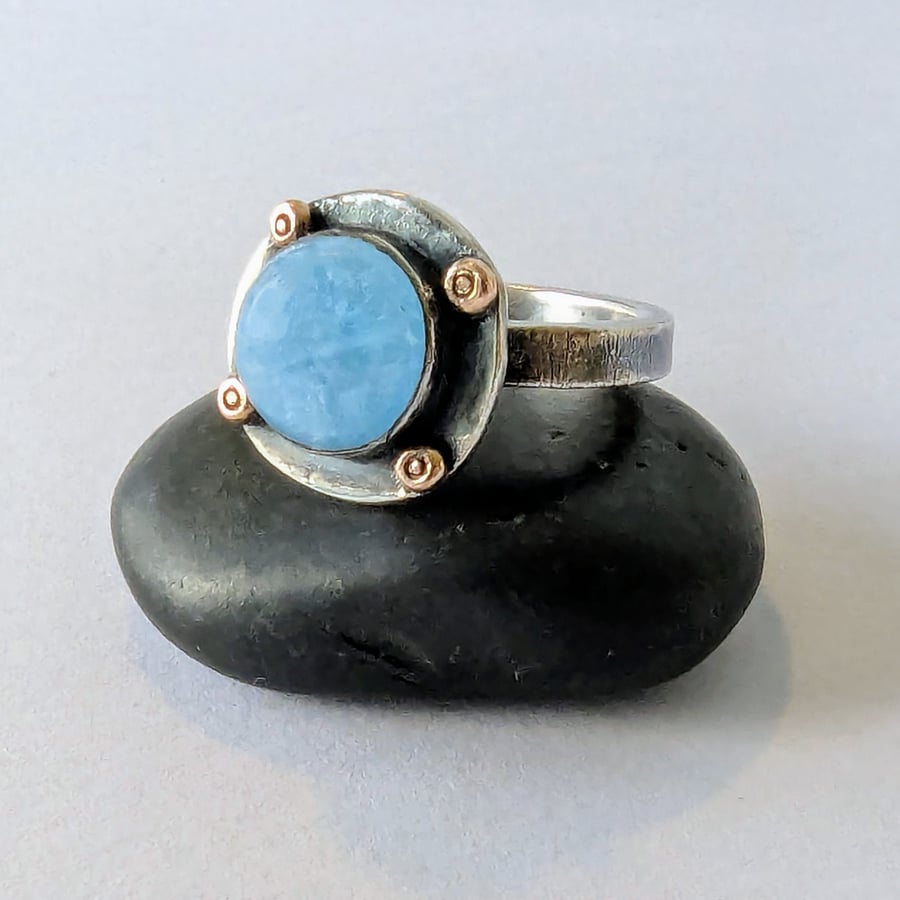 NATURAL AQUAMARINE GOLD & SILVER  Recycled Sterling Silver Handmade Ring