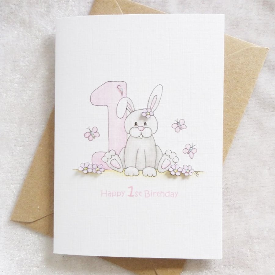 1st Birthday Card - Bunny Rabbit 