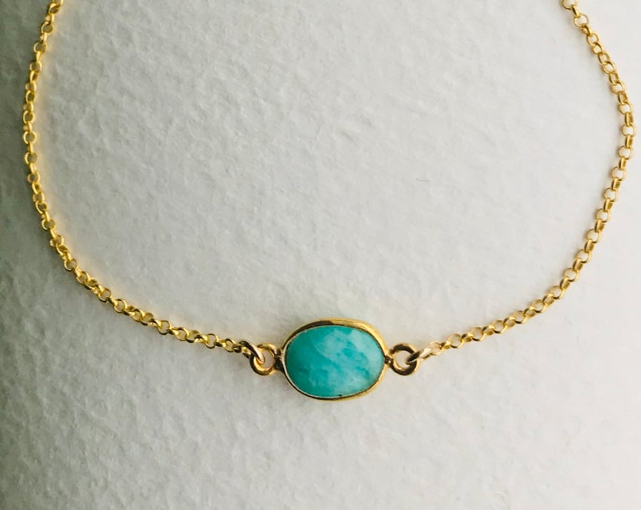 Natural Amazonite and Vermeil gold chain bracelet