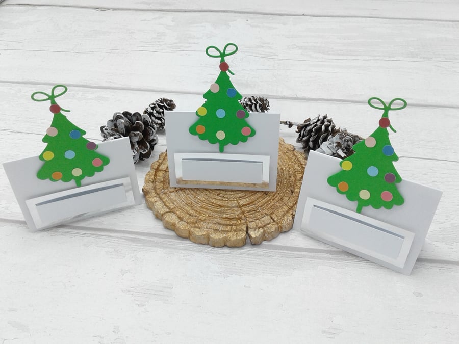 Christmas place settings. Set of 10 luxury Christmas place cards. White & silver