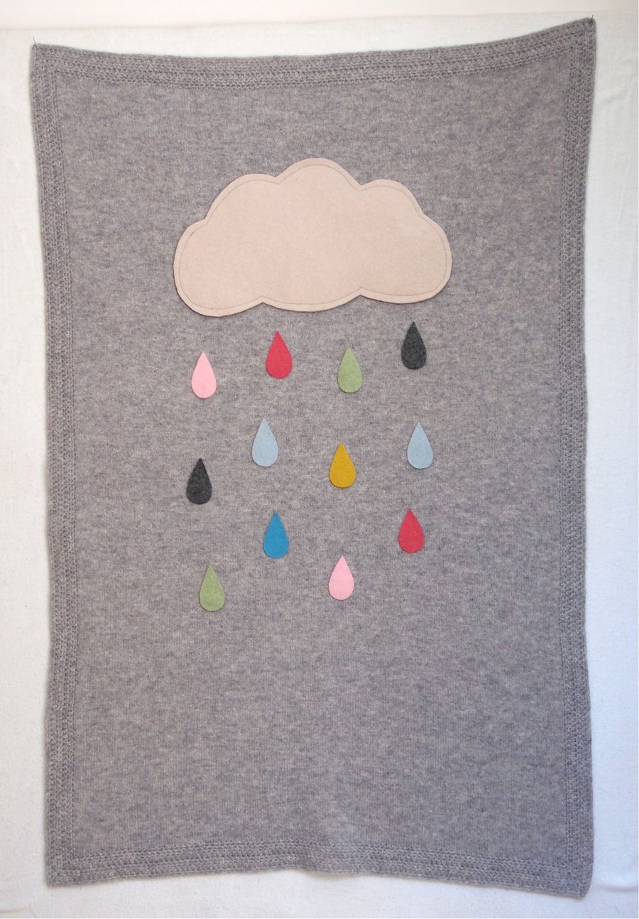 Knitted Grey Rain Cloud Blanket With Crocheted Edging
