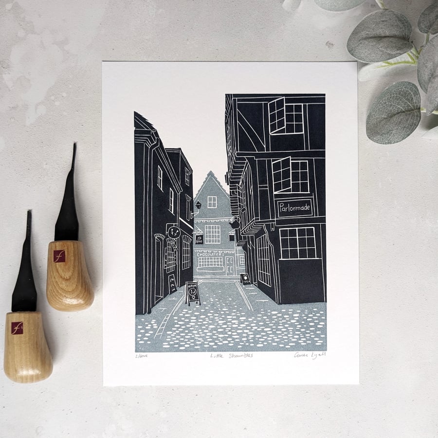 Little Shambles Print, Limited Edition Street of York Linocut Print