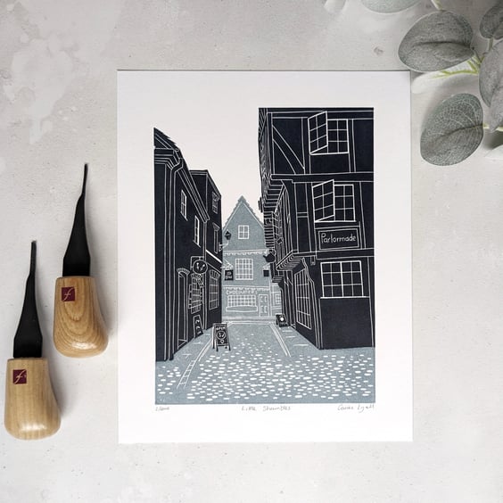 Little Shambles Print, Limited Edition Street of York Linocut Print