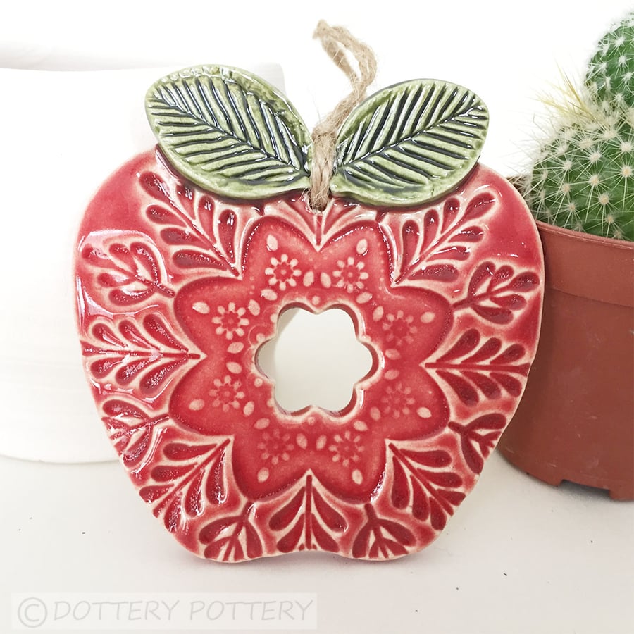 Ceramic Apple decoration Thank You Teacher Gift Pottery Apple Folk Art Primitive