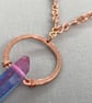 Boho Hammered Copper Rainbow Quartz Point Pendant with Infinity Link Chain - Image 3