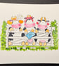 Hand watercoloured card topper from Penny Black stamp - Cows over the fence