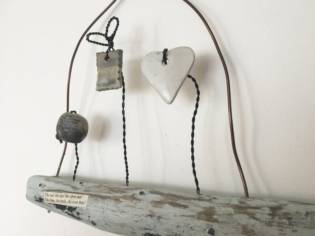 Driftwood wall hanger, pottery hanger, wire art, wire sculpture, home decor