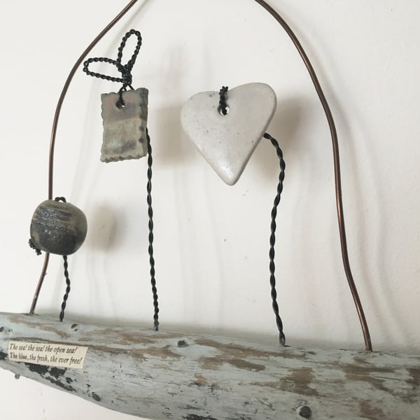 Driftwood wall hanger, pottery hanger, wire art, wire sculpture, home decor