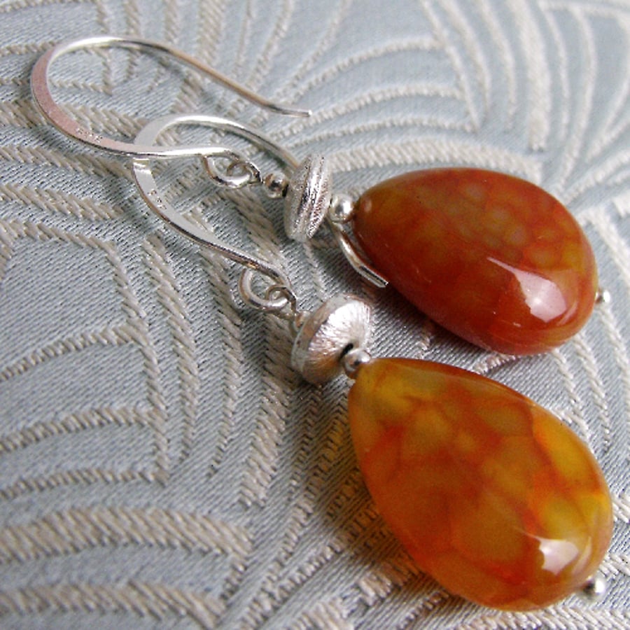 Carnelian Earrings, Carnelian Semi-Precious Stone Earrings, Dangle Earrings CC77