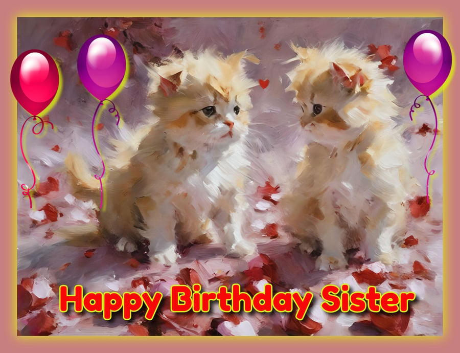 Happy Birthday Sister Kitten Card A5 