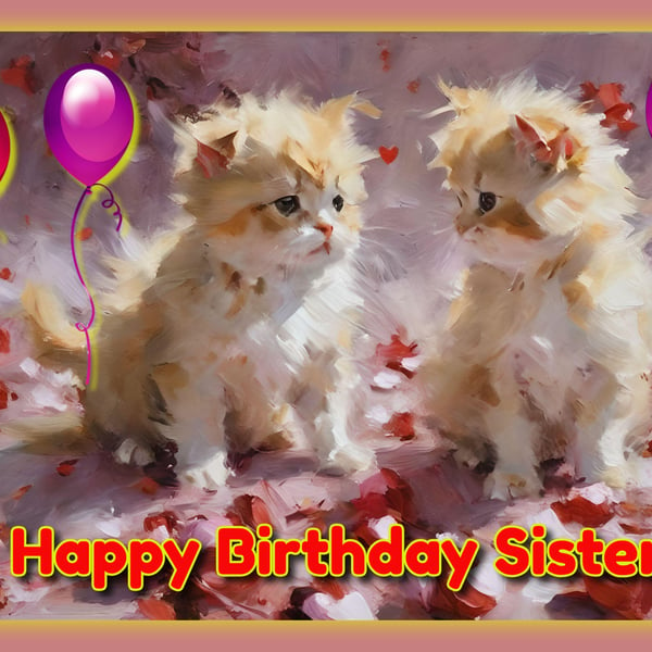 Happy Birthday Sister Kitten Card A5 