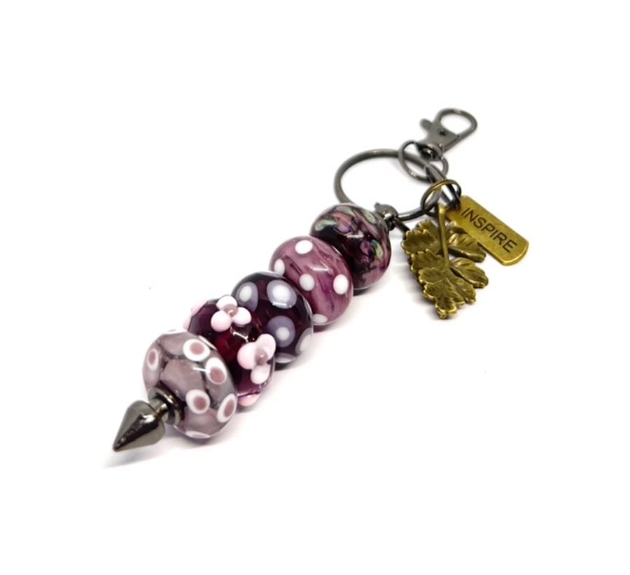 Handmade Dusky Purple Lamp-work Glass Bead Bag Charm Fun Unique Gift 