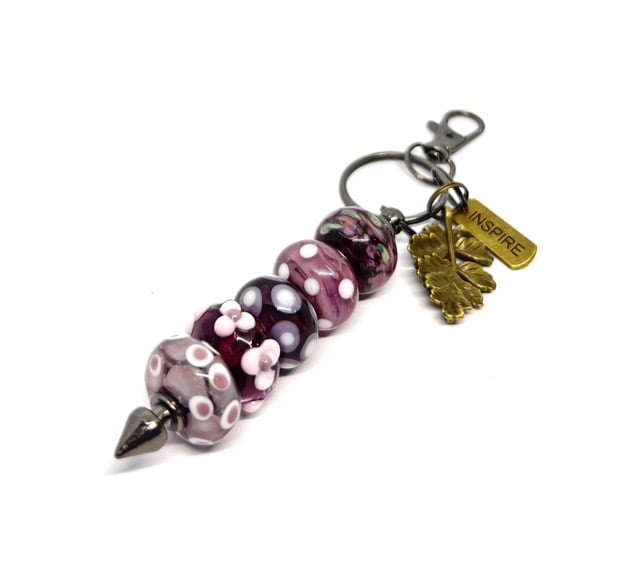 Handmade Dusky Purple Lamp-work Glass Bead Bag Charm Fun Unique Gift 