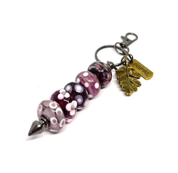 Handmade Dusky Purple Lamp-work Glass Bead Bag Charm Fun Unique Gift 