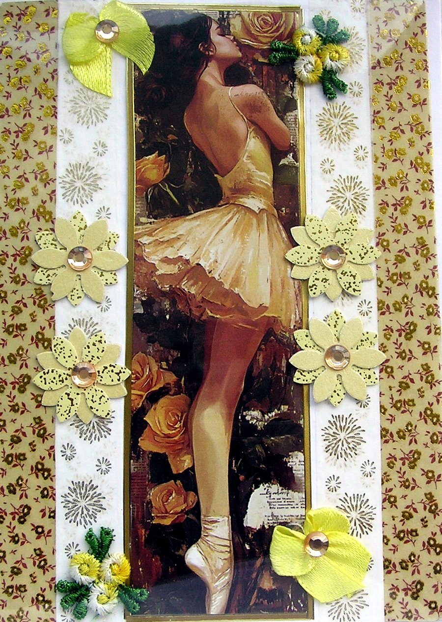 Dancing Ballerina - Hand Crafted Decoupage Greeting Card - Blank 3244