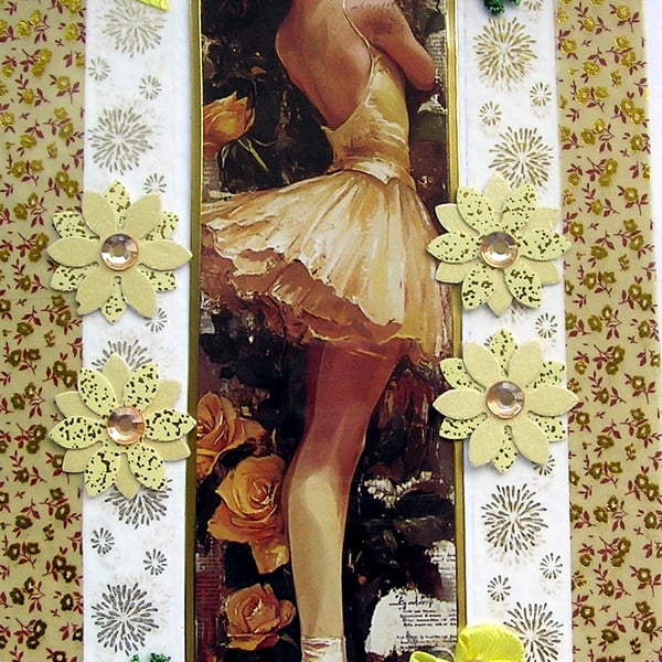 Dancing Ballerina - Hand Crafted Decoupage Greeting Card - Blank 3244