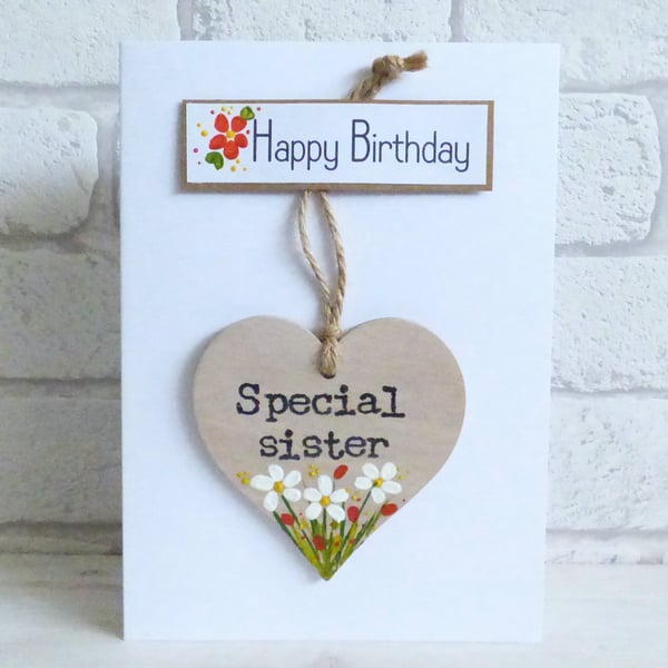 'Happy Birthday', Special Sister, Detachable keepsake Heart, Greeting Card 