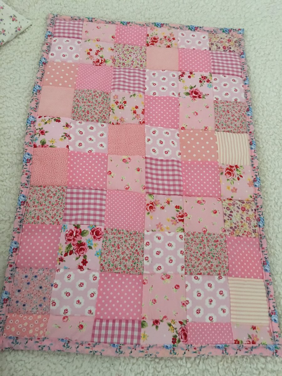 Pink Patchwork  baby quilt , bedding,blanket  with white  fleece 
