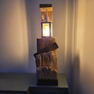 Driftwood table lamp (E14 bulb) with re-purposed tea light lantern