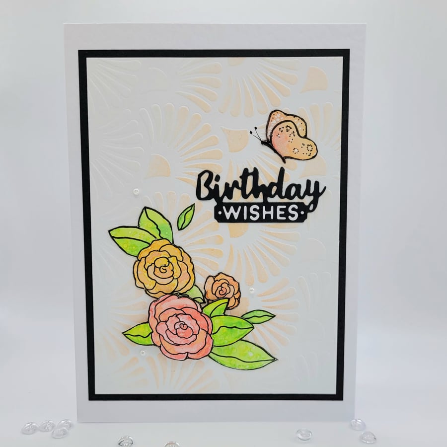 Birthday Greeting Card - hand painted cards, roses - Folksy