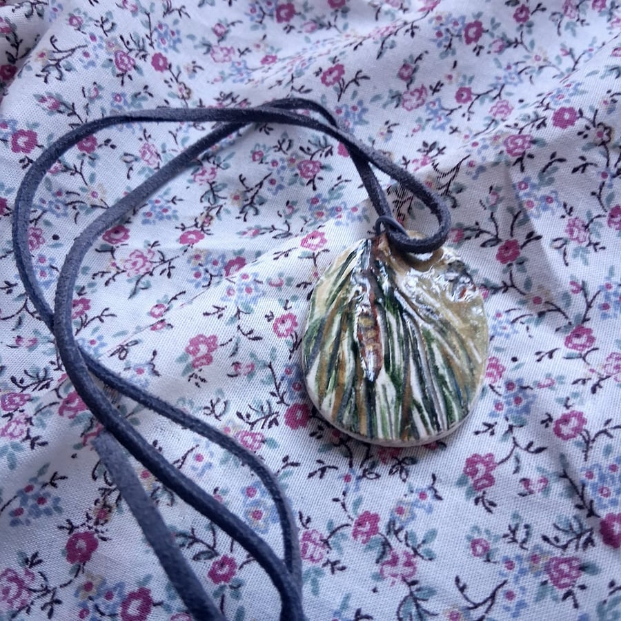 ceramic necklace pendant handmade- fir tree no 5