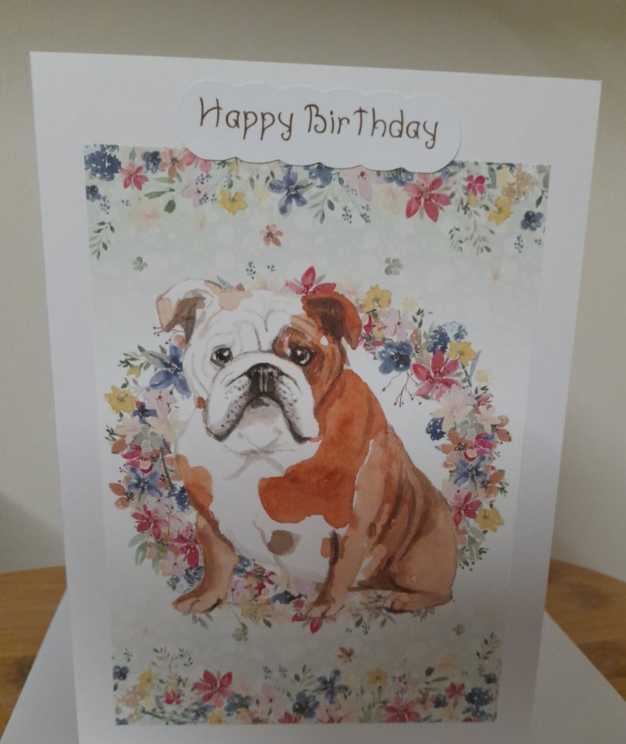 CUTE BULLDOG HANDMADE BIRTHDAY CARD.