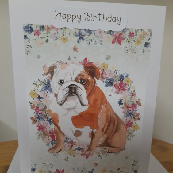 CUTE BULLDOG HANDMADE BIRTHDAY CARD.