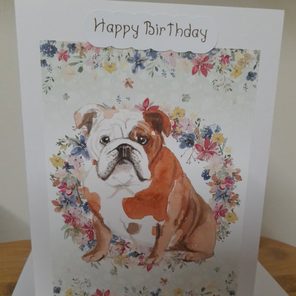 CUTE BULLDOG HANDMADE BIRTHDAY CARD.