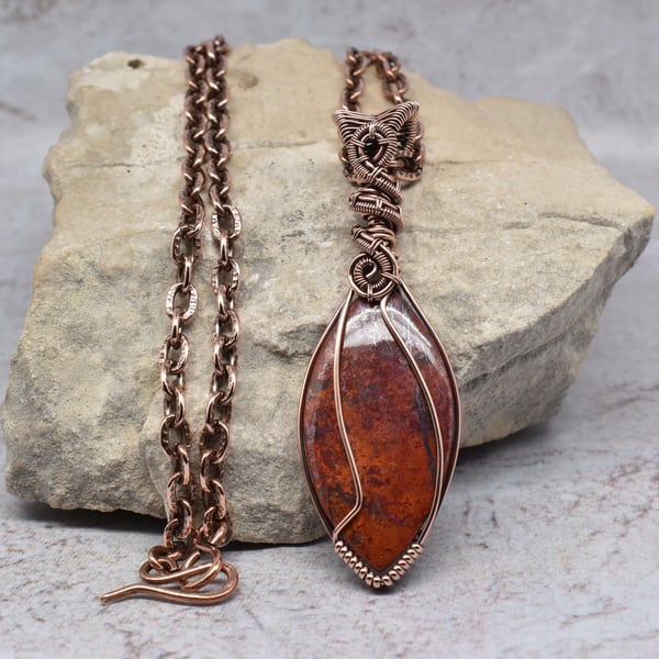 Red Sonora Jasper and Copper Unisex Pendant on a Copper Chain