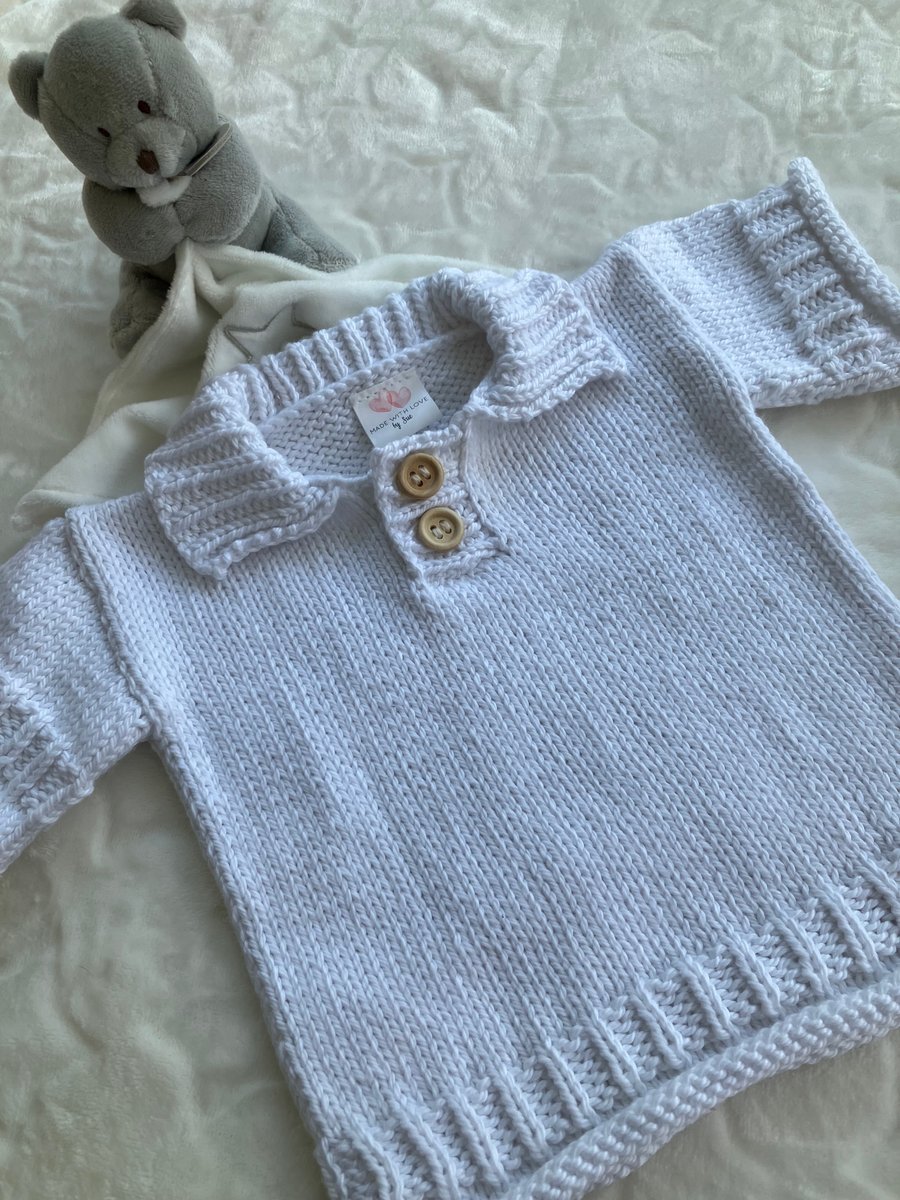 Hand knitted ‘Freddie’ Baby Boy’s Short-sleeved Jumper (0-3 months)