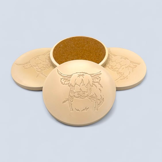 Set of 4 Beige Highland Cow Drinks Coasters