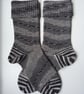 Hand-cranked Knitted Ribbed Wool Socks Size 6 to 7 Turnover Tops - Image 2