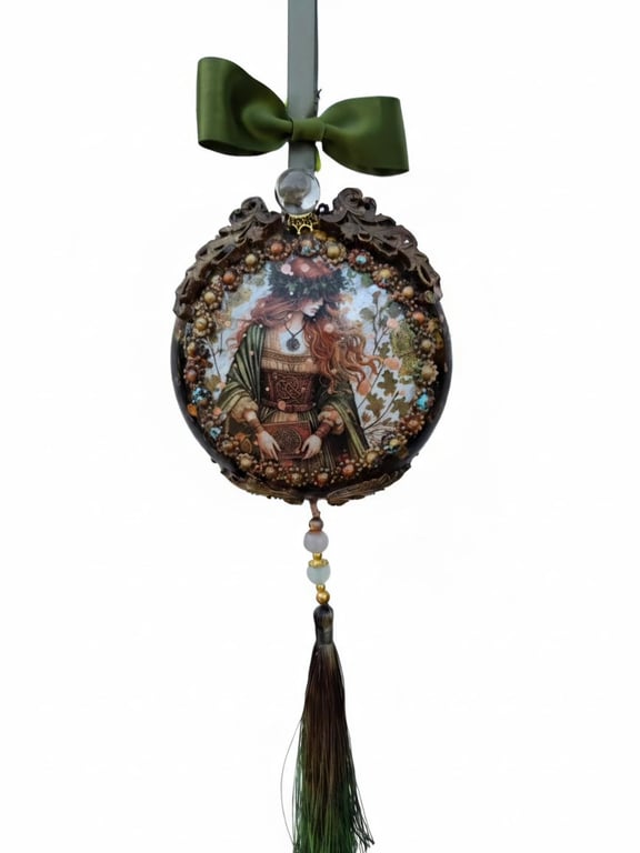 Handcrafted Green Lady Bauble, Mythical Woodland Ornament