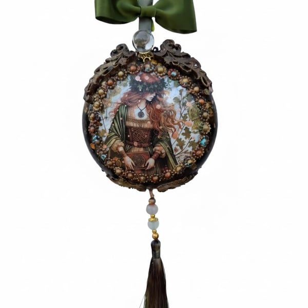 Handcrafted Green Lady Bauble, Mythical Woodland Ornament